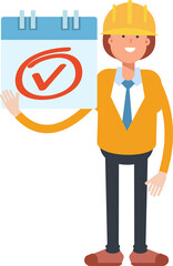 Woman Engineer Character and Check Mark Sign
