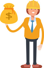 Woman Engineer Character Holding Dollar Sack
