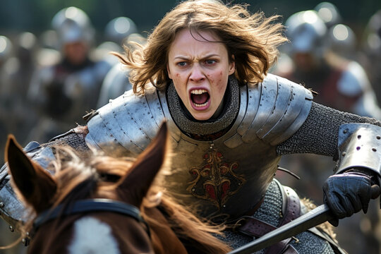 Joan of Arc riding in the battle of Orleans