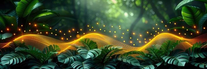 Adventure Nature Background Green Forest, with lights, light black and yellow, Background HD, Illustrations