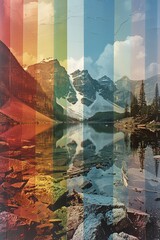 Nature's Mosaic: Vertical Segmented Views of Abstract Mountains, Snowy Lakes, Grass, and Dirt