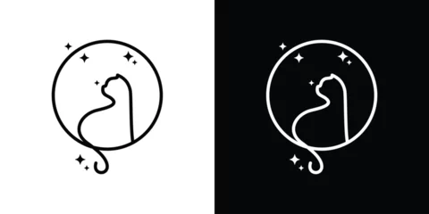 Fototapeten logo design moon cat,logo design template minimalist line,icon,symbol,idea creative. © Mas_W