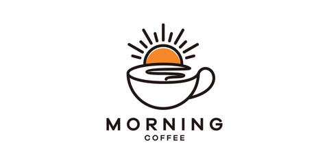 logo design coffee cup with sun, logo design template, creative idea symbol.