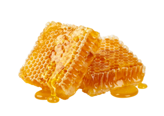 Honeycombs and honey drip on desk, Organic product from the nature for healthy with traditional style, PNG transparency