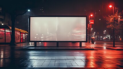 A lonely blank billboard stands at night in the rain.