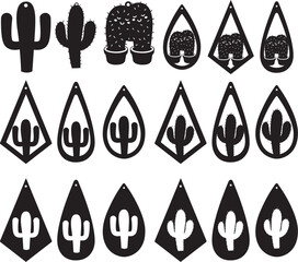 Cactus earrings, summer earrings bundle, leather earring, earring for glowforge, laser cut earring, vector illustration file