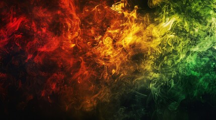 Smoke in reggae style. Fog in reggae colors on a dark background. - obrazy, fototapety, plakaty