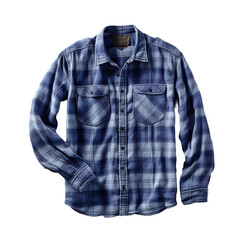 Stylish blue plaid shirt for men isolated on transparent background