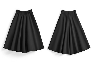 Fashion black midi or maxi paneled skirt, mockup on white background. Space for design, print and showcasing. Generate Ai..