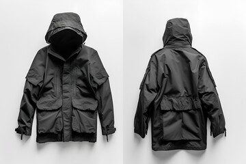 Fashion black raincoat jacket mockup. Space for design, print and showcasing. Generate Ai..