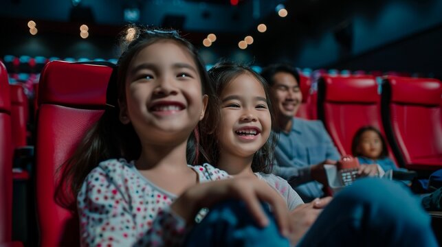 Family Fun at the Movies: Asian Family Laughs and Smiles Together in Cinema
