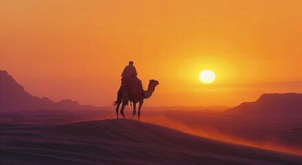 Fototapeta na wymiar silhouette of camel in desert