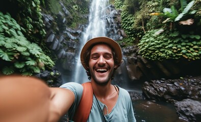 person in the waterfall