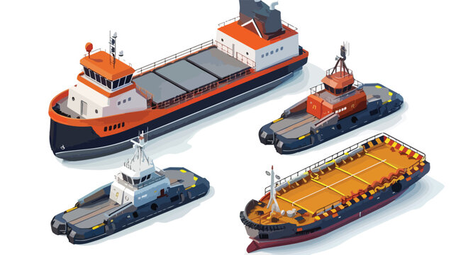 Autonomous cargo ships transportation white background