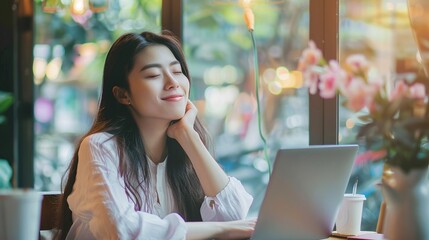 Fototapeta premium Joyful Freelance Businesswoman Works Remotely