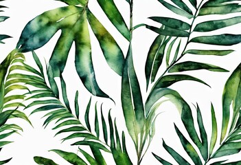  painting  tropical forest with green leaves white background. painting  full life energy, with the leaves appearing to be reaching out  embracing the viewer. colors are vibrant  brushstrokes are bold