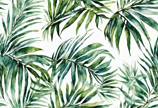 painting green leaves with a white background. leaves are painted in a way that they look like they are moving, giving the painting a sense of motion and life.  overall mood painting is calm  peaceful