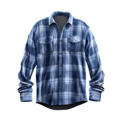 Stylish blue plaid shirt for men isolated on transparent background