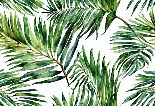 A painting of a palm tree with green leaves. The painting is full of life and energy, and it gives off a tropical vibe. The artist has captured the essence of the palm tree and its surroundings