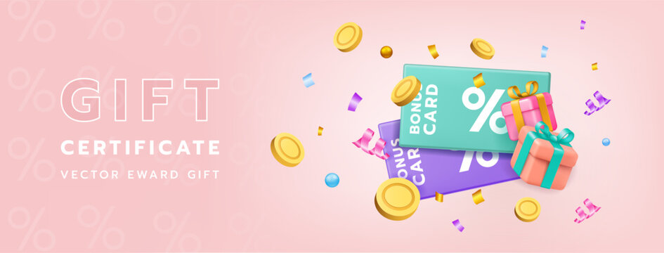 Bonus cashback. Reward gift, voucher birthday, cash point present banner, box promo winner, back credit, eCommerce experience loyalty program marketing. Render elements. Vector shopping illustration - Powered by Adobe