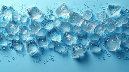 Ice Cubes on a Blue Background. Top View