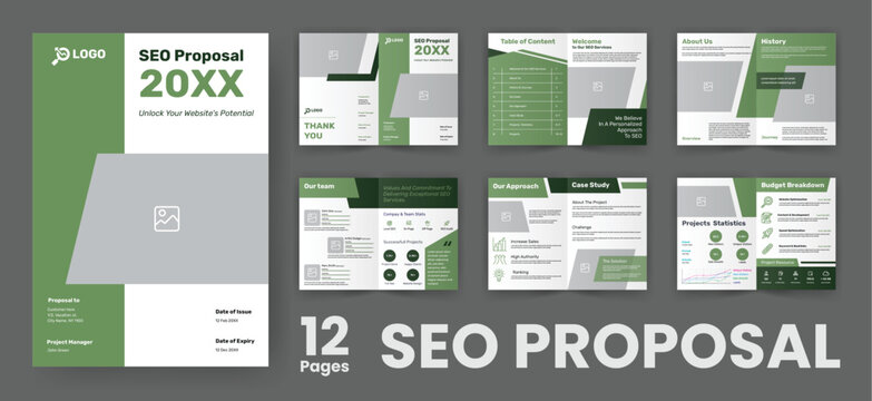 SEO Project Proposal Brochure Template. Minimalist Website Ranking Pamphlet Design.