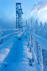 foggy winter landscape in the mountains, closeup of photo