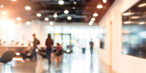 Business office with blurred people. Abstract light bokeh at office interior background for design