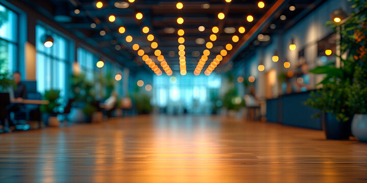 Business office with blurred people. Abstract light bokeh at office interior background for design