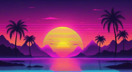 tropical sunset with trees