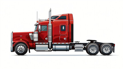 Red semi-truck. Vehicle for the carriage of heavy goods.