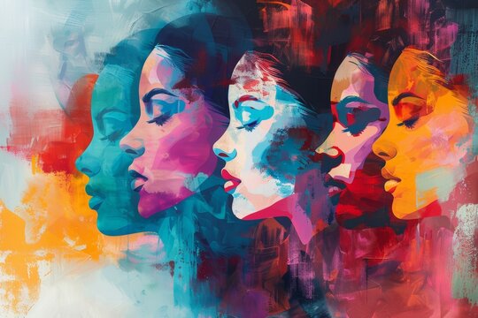 Colorful illustration of a group of women. International Women's Day concept.
