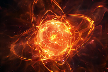 Obraz premium Fiery digital illustration of quantum physics concept.