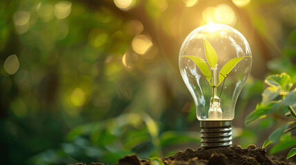 Green eco energy concept, plant growing inside the light bulb