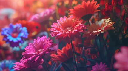 background of colorful flowers 4k realistic - obrazy, fototapety, plakaty