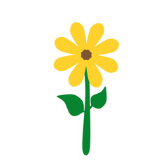Doodle flower illustration inspired by sunflower and zinnia botanical drawing that can be used for sticker, book, scrapbook, icon, decorative, e.t.c cute with yellow green and brown colors