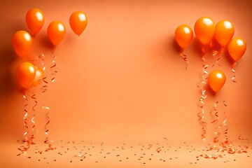 Orange balloons with flat orange background 