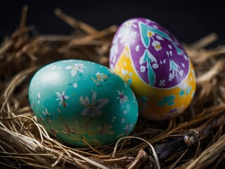 easter eggs in a nest