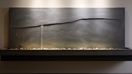 A minimalist rectangular wall fountain with a soft and continuous water stream - Powered by Adobe