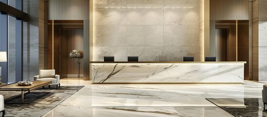 The reception room is in the office with luxurious and elegant marble walls.