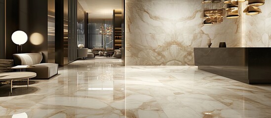 The reception room is in the office with luxurious and elegant marble walls.