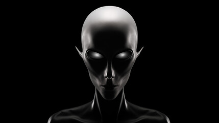 Close-Up of Alien Face on Black Background with Gray Head: Sci-Fi Portrait Exploration