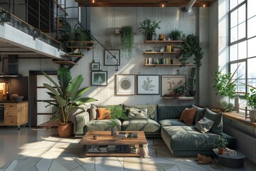 Fototapeta na wymiar Modern living room in a beautiful apartment.