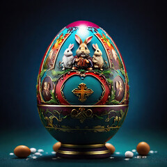 Homemade, creative Easter egg with a picture of a rabbit.