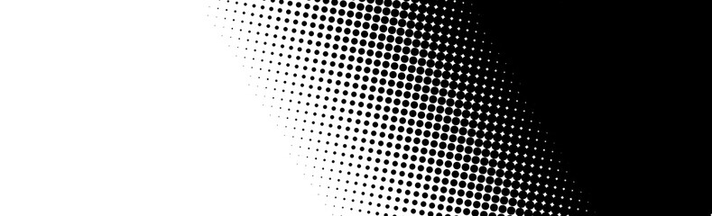 Black and white halftone background. Wide panoramic. Web template 