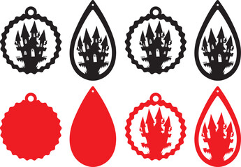 Haunted house earrings, halloween earrings, leather earring, earring for glowforge, laser cut earring, vector illustration file