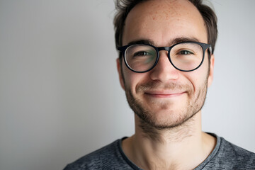 Joyful Executive: Handsome Man Wearing Glasses Smiles against Clean Background