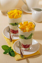 Yogurt with tropical fruits.