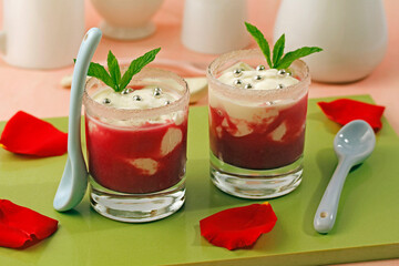 Yogurt with roses jam.