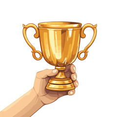 Hand holding golden cup. Clipart image isolated